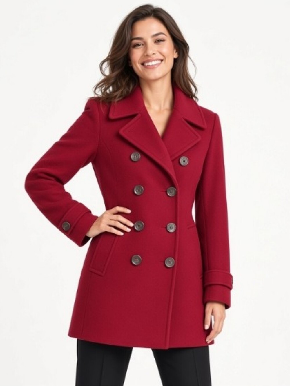 Calvin Klein Women Petite Wool Double-Breasted Red Peacoat W Pockets(Sz:10p)